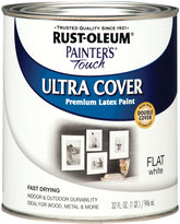 Painter's Touch Ultra Cover 1990502 Enamel Paint, Water Base, Flat Sheen, White, 1 qt, Can, 120 sq-ft Coverage Area